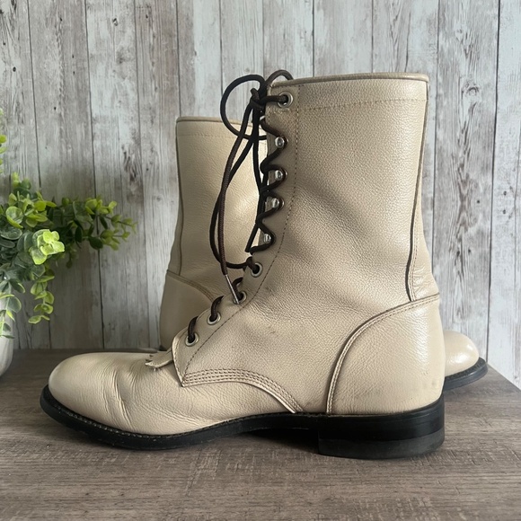 Justin Men’s Lace Up Combat Off White Boots 8 - Picture 4 of 8